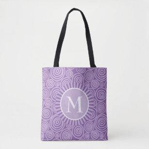 Monogram Tote Bag Purple White Spirals