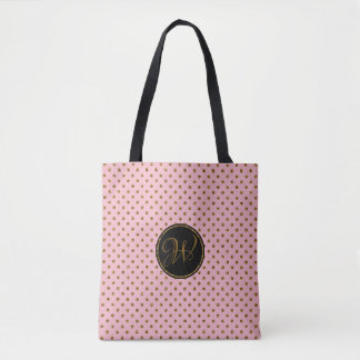 Monogram Tote Bags | Rose Gold Glitter Polka Dots