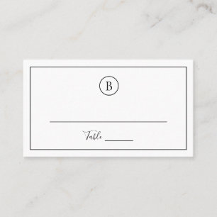 Monogram Traditional Black White Simple Wedding Place Card