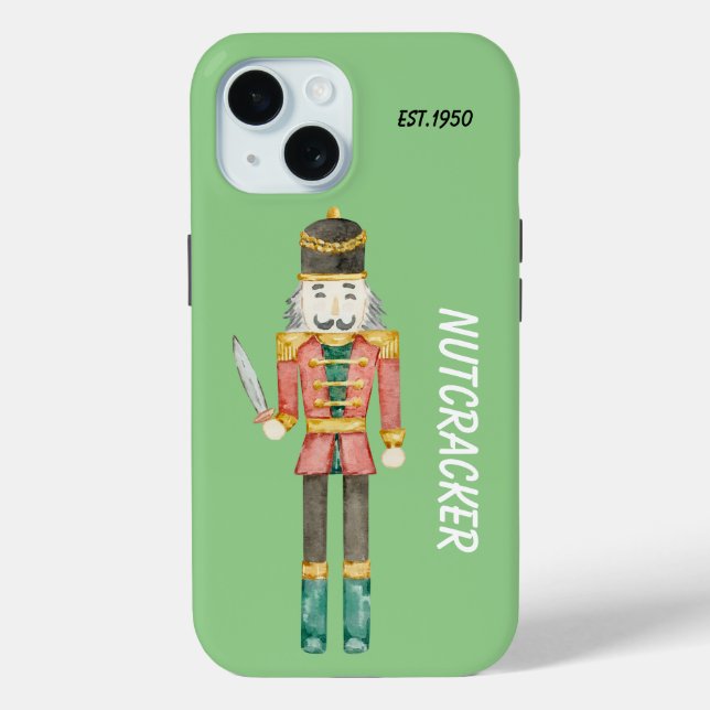 Monogram traditional Nutcracker Cute Greenery Case-Mate iPhone Case (Back)
