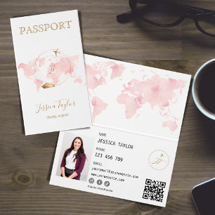 Monogram Travel Agent Passport World Map Photo Business Card
