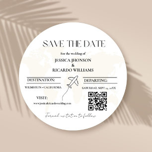Monogram travel wedding theme save the date round invitation