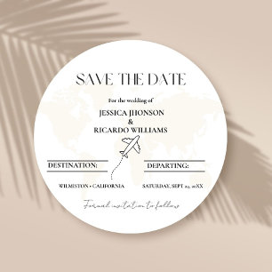 Monogram travel wedding theme save the date round  invitation