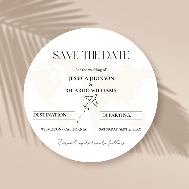 Monogram travel wedding theme save the date round  invitation (Creator Uploaded)