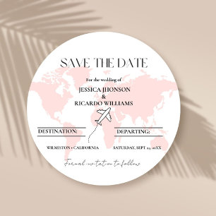 Monogram travel wedding theme save the date round  invitation