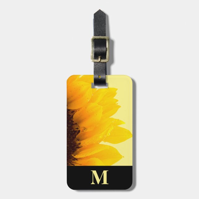 Monogram Travel Yellow Sunflower on Yellow Luggage Tag (Front Vertical)