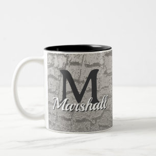 Monogram Tree Bark Photo with Name Family Initial Two-Tone Coffee Mug