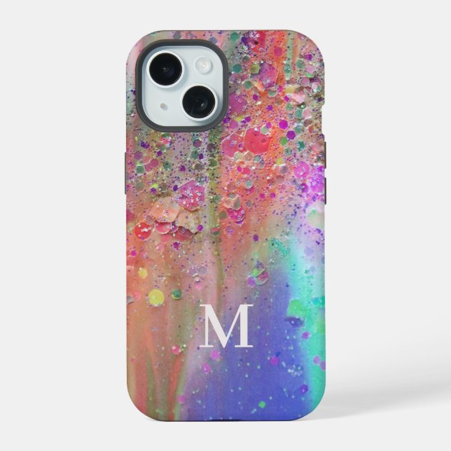 Monogram Trendy Acrylic Abstract iPhone 15 Case (Back)