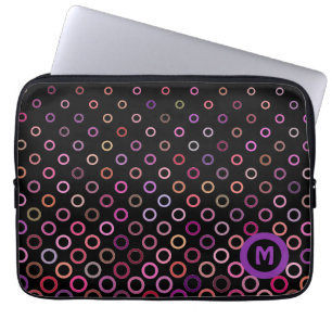 Monogram Trendy Colorful Circles on Black Laptop Sleeve