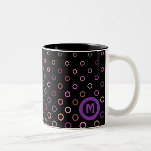 Monogram Trendy Colorful Circles on Black Two-Tone Coffee Mug