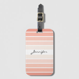 Monogram Trendy Coral Pastel Stripes Luggage Tag