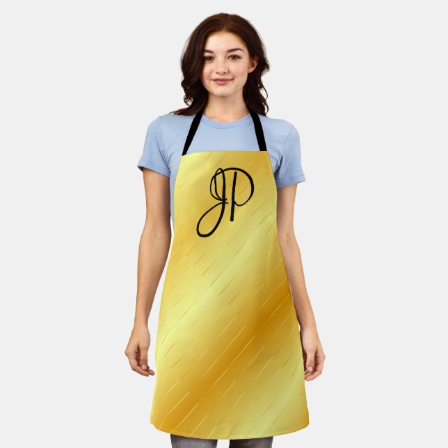Monogram Trendy Elegant Gold Look Template Apron (Worn)
