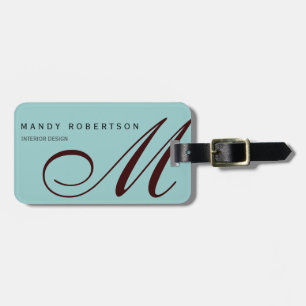 Monogram Trendy Initials Minimalist Blue Luggage Tag