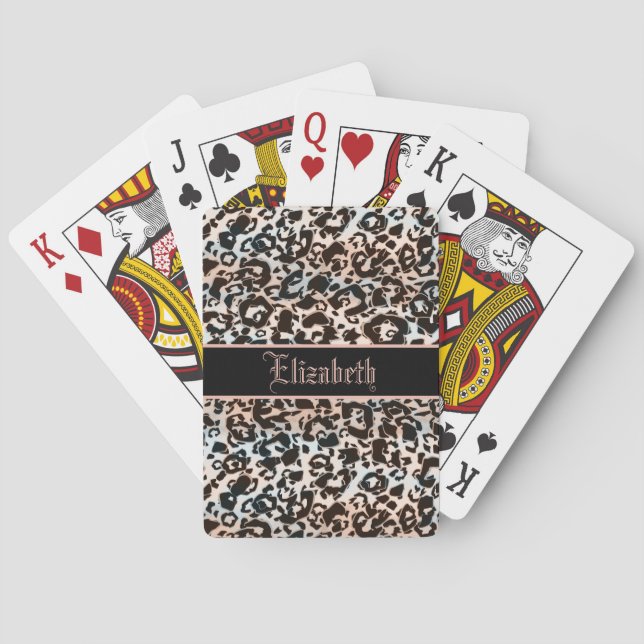 Monogram trendy leopard print playing cards (Back)