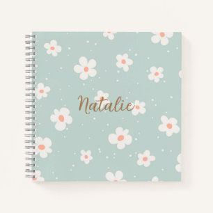 Monogram trendy pastel floral pattern blue white notebook