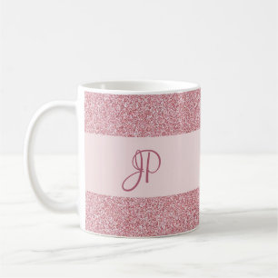 Monogram Trendy Rose Gold Glitter Look Template Coffee Mug