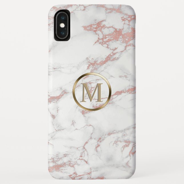 Monogram Trendy Rose Gold & White Marble Case-Mate iPhone Case (Back)
