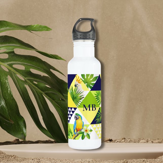 Monogram Trendy Tropical Cockatoo Parrot Floral 710 Ml Water Bottle (Creator Uploaded)