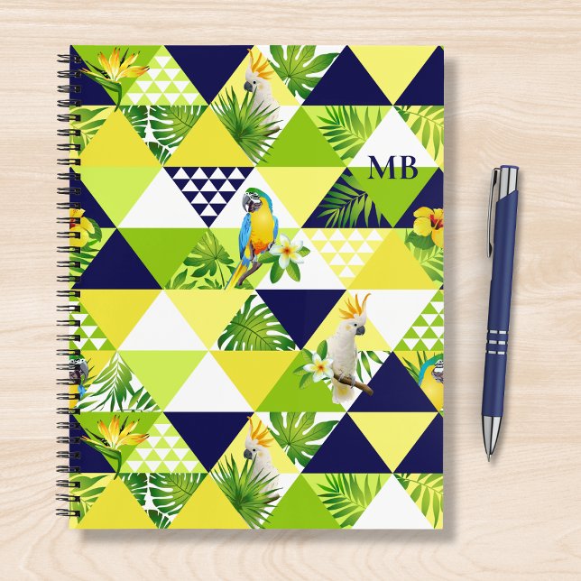 Monogram Trendy Tropical Cockatoo Parrot Floral Notebook (Creator Uploaded)