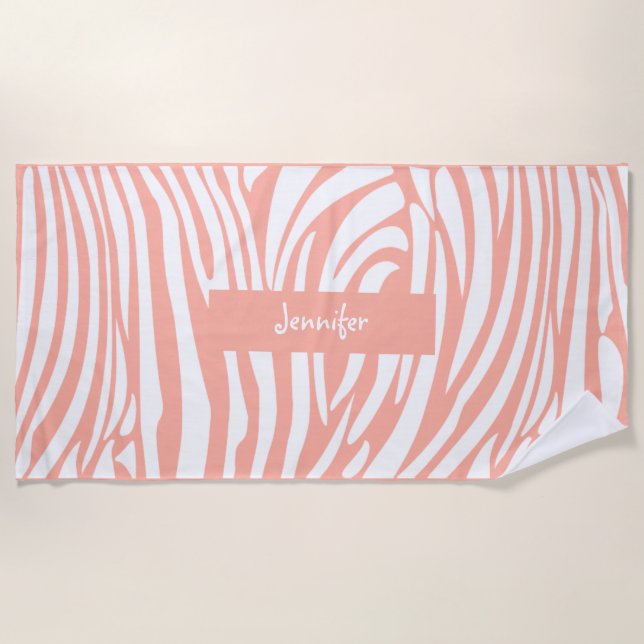 Monogram Trendy Zebra pattern personalise template Beach Towel (Front)