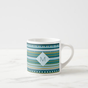 Monogram Tribal Teal Blue Pattern Espresso Mug