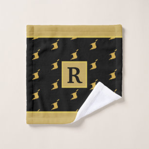 Monogram Trinidad Map Faux Gold on BLACK Bath Towel Set