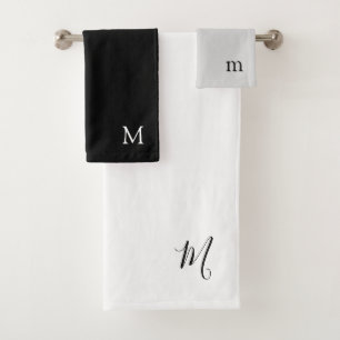 Monogram Trio   Modern Black White and Grey Bath Towel Set