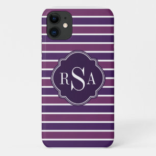 Monogram Trio Royal Purple Stripes Pattern iPhone 11 Case