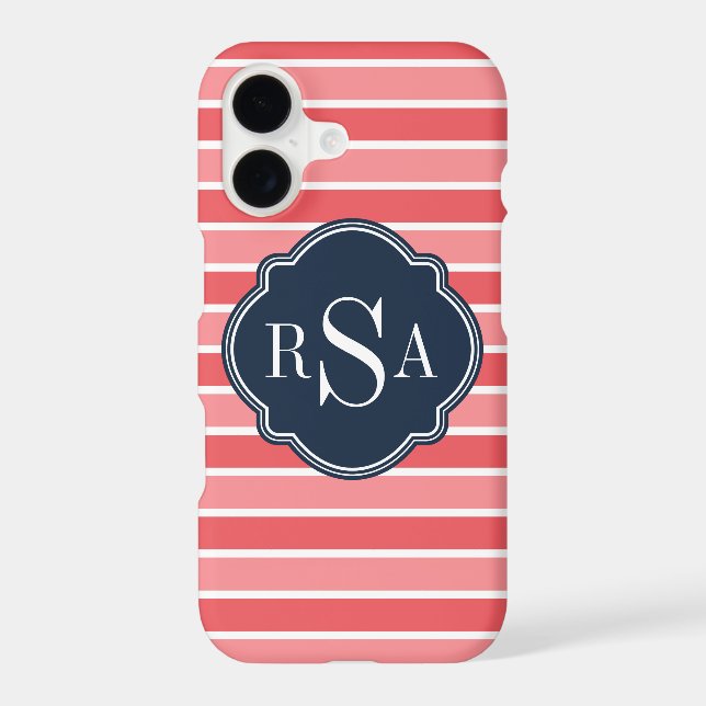 Monogram Trio Watermelon Pink Stripes Pattern (Back)