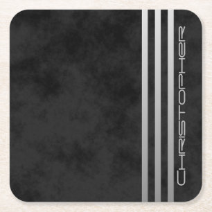 * Monogram Triple Gradient Bars on Mottled Black Square Paper Coaster