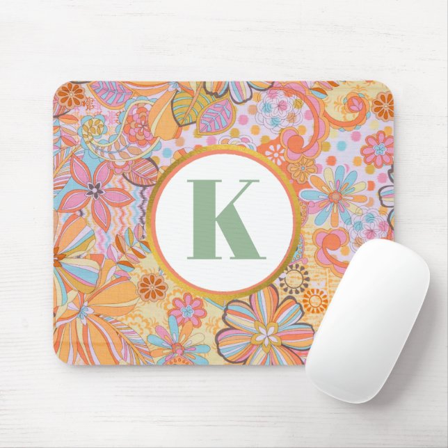 Monogram Trippy Nostalgic Floral Mood Mouse Pad (With Mouse)