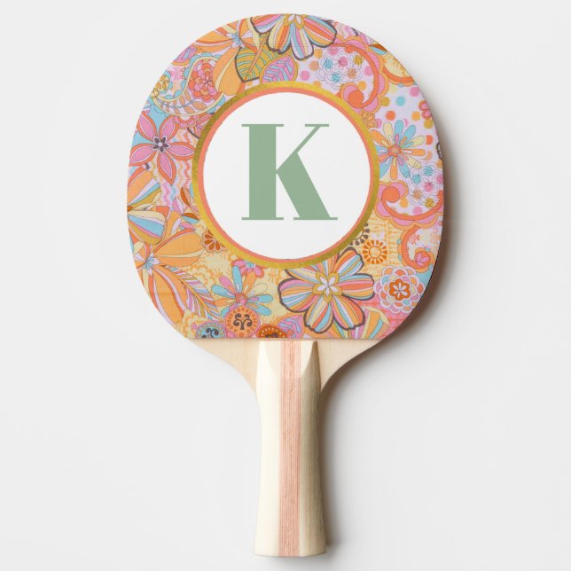 Monogram Trippy Nostalgic Floral Mood Ping Pong Paddle (Front)