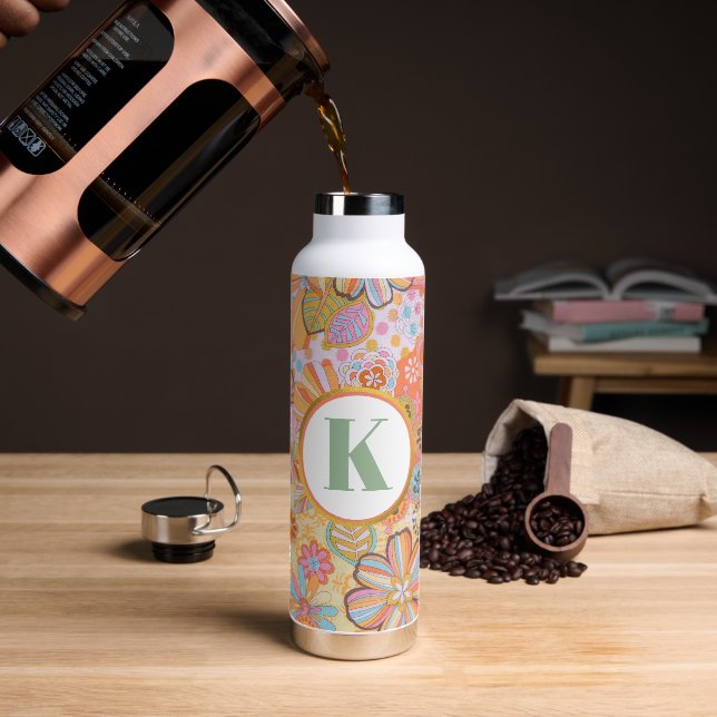 Monogram Trippy Nostalgic Floral Mood Water Bottle (Coffee)