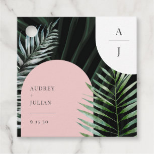 Monogram Tropical Blush Pink Arch Palm Leaves Favour Tags