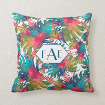 Monogram Tropical Floral Throw Pillow
