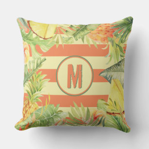 Monogram Tropical Flowers on Stripes Cushion