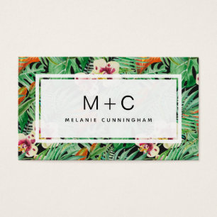 Monogram Tropical Leaves Business Cards