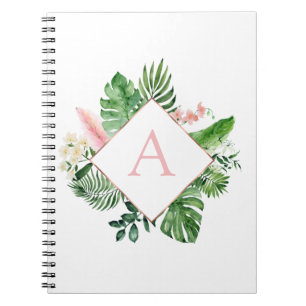 Monogram Tropical Palm Green White Botanical Notebook