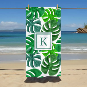Monogram Tropical Palm Leaf Pattern Beach Towel