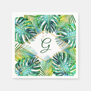 Monogram Tropical Palm Leaf Trendy Typography Napkin