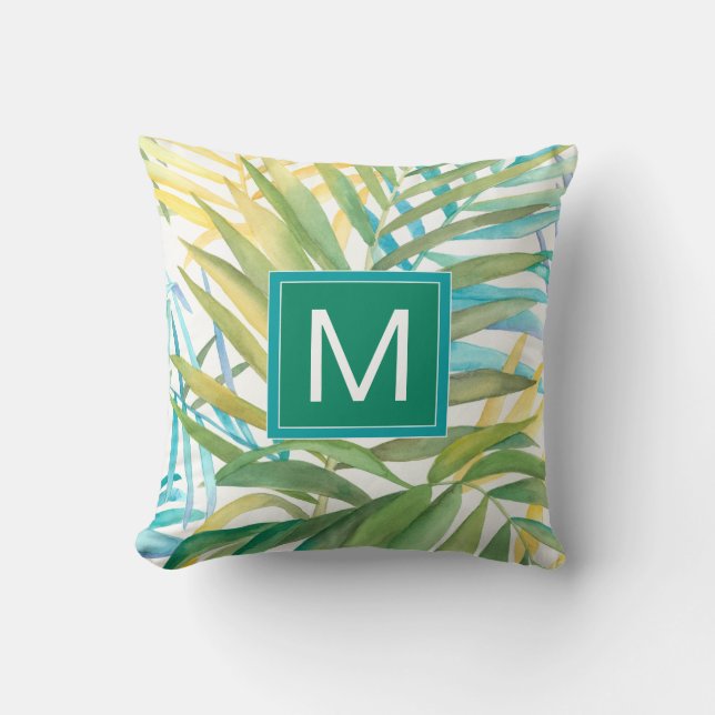 Monogram | Tropical Palm Leaves Cushion (Front)