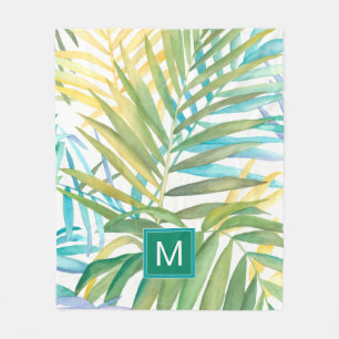 Monogram   Tropical Palm Leaves Fleece Blanket