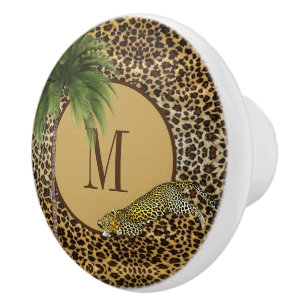Monogram Tropical Palm Tropical Leopard Print Ceramic Knob