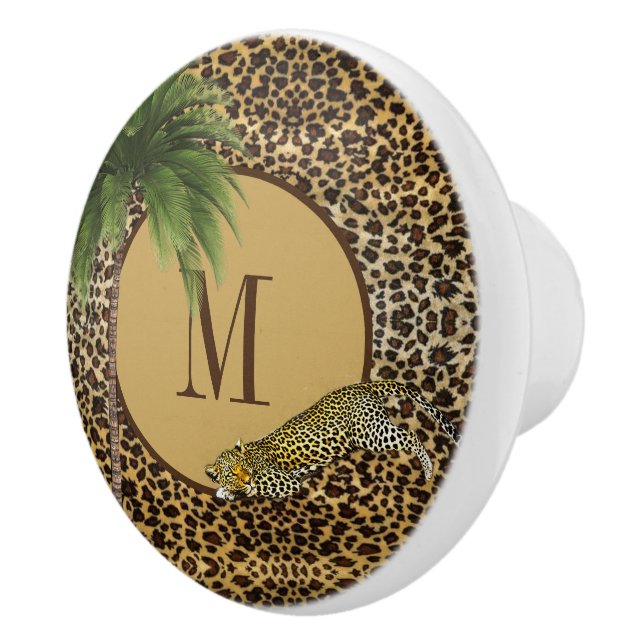 Monogram Tropical Palm Tropical Leopard Print Ceramic Knob (Right)