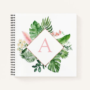 Monogram Tropical Palms Green White Botanical Notebook