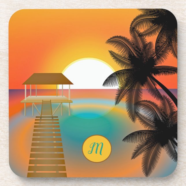 Monogram Tropical Paradise Ocean Sunset Coaster (Front)