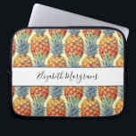 Monogram Tropical Pineapple Laptop Sleeve<br><div class="desc">Lovely script typeface monogram with a tropical pineapple pattern in cheerful creamy yellow,  gold and green. Whimsical and stylish.</div>