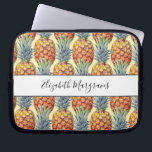 Monogram Tropical Pineapple Laptop Sleeve<br><div class="desc">Lovely script typeface monogram with a tropical pineapple pattern in cheerful creamy yellow,  gold and green. Whimsical and stylish.</div>