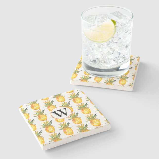 Monogram Tropical Pineapple  Stone Coaster (Side)
