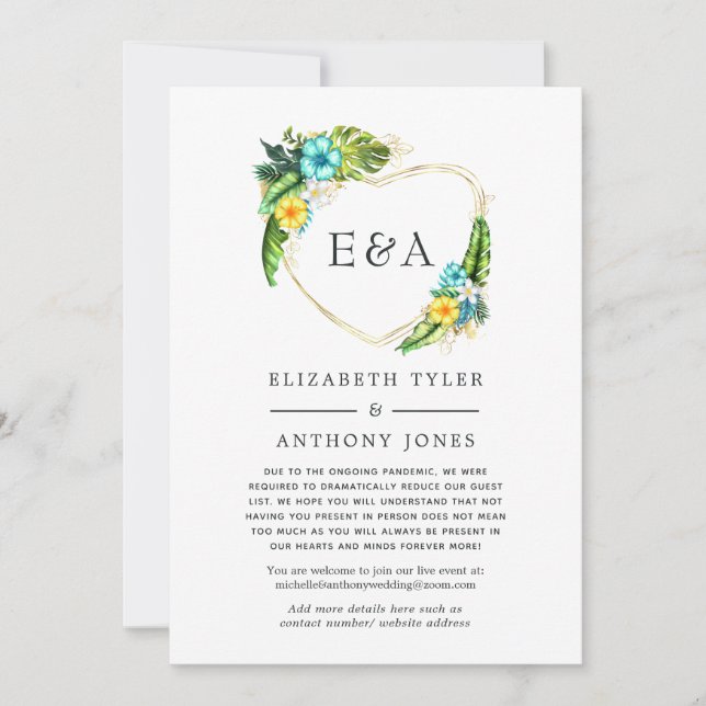 Monogram Tropical Summer Beach Reduced Guest List Announcement (Front)